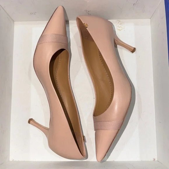 SOLD🔥🔥🔥Tory Burch Penelope Grosgrain Cap-Toe Pink Patent Leather Heels Pumps - Picture 4 of 12